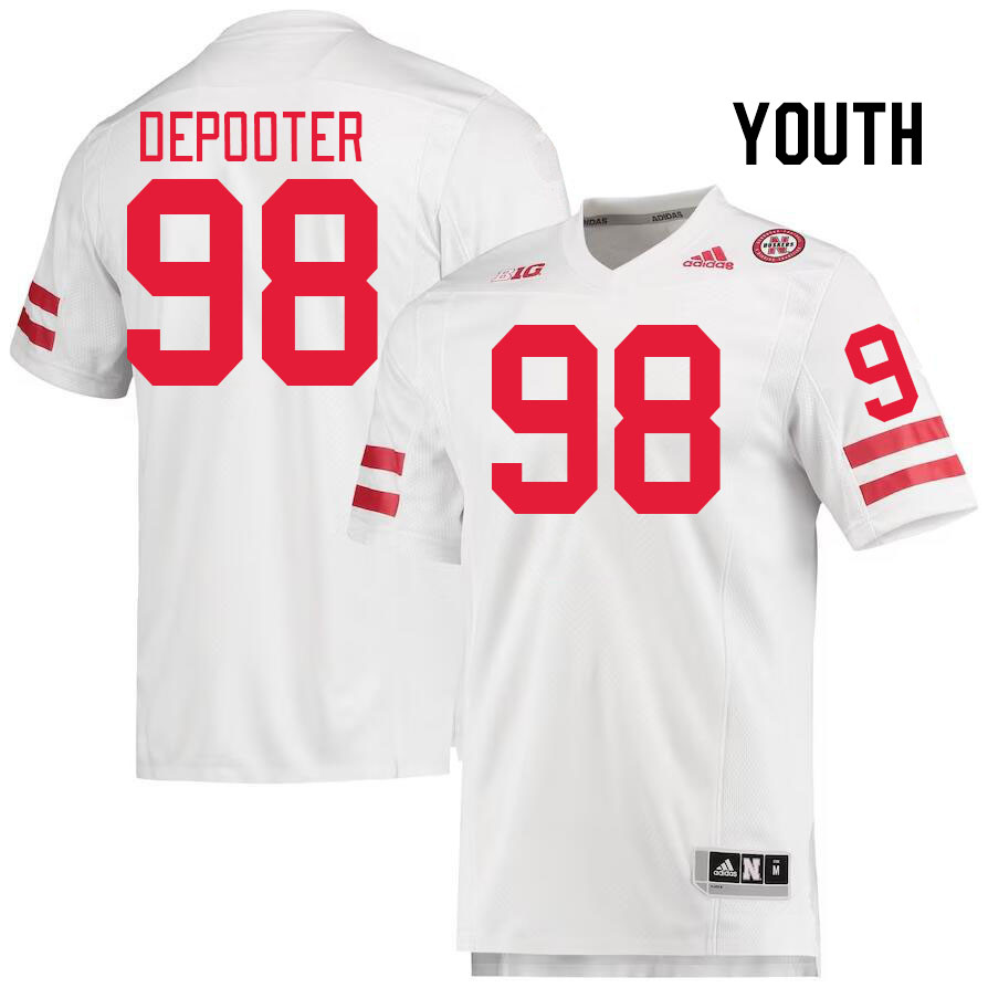 Youth #98 Will DePooter Nebraska Cornhuskers College Football Jerseys Stitched Sale-White - Click Image to Close